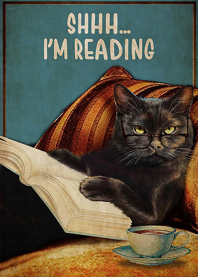 Reading Black Cat Shhh I'm Reading Digital Art by Gambrel Temple - Fine ...