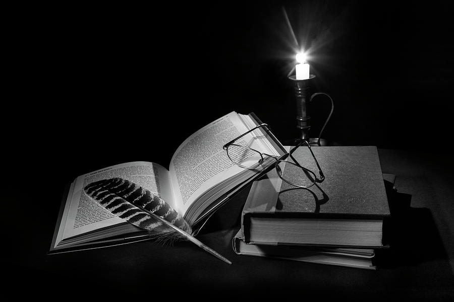 Reading By Candle Light a Black and White Photograph created wit Photograph by Randall Nyhof