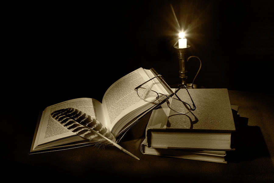 Reading By Candle Light a Sepia Tone Photograph created with Lig Photograph by Randall Nyhof