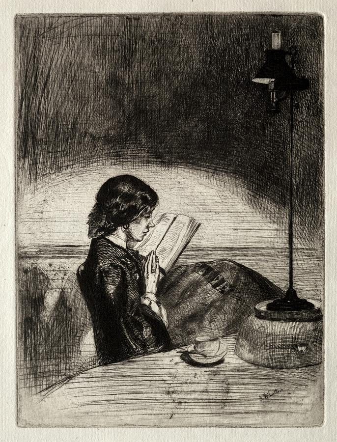 Reading by Lamplight 1859 James McNeill Whistler  Painting by MotionAge Designs