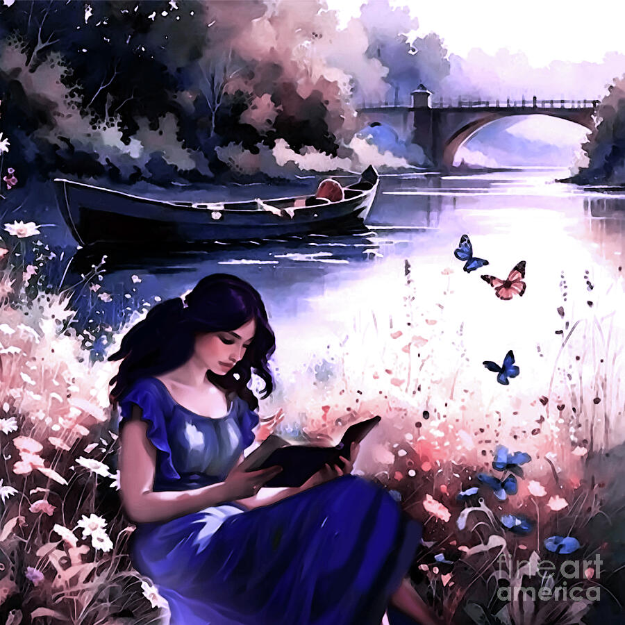 Reading by the River Digital Art by Eddie Eastwood