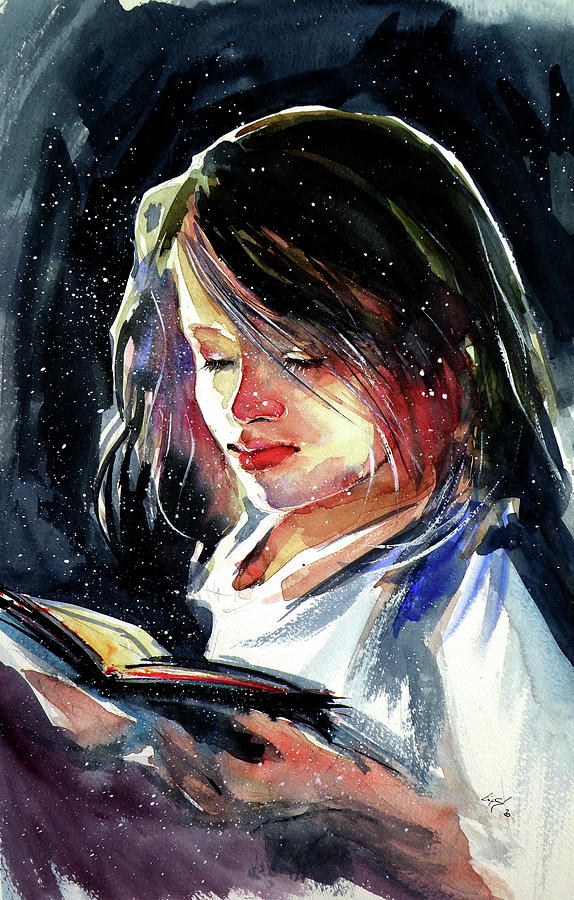 Reading girl Painting by Kovacs Anna Brigitta