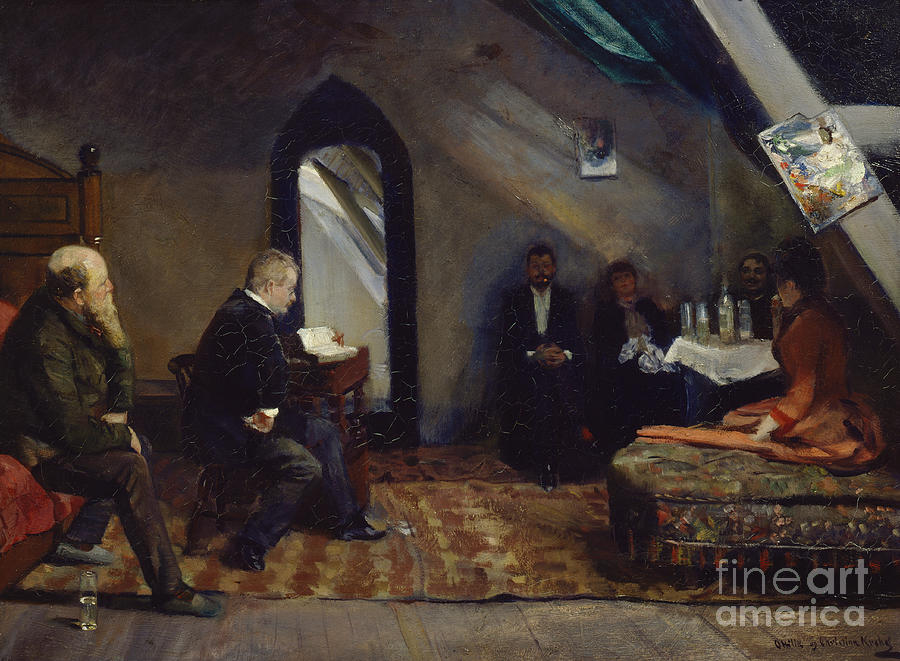 Reading in the studio, 1889 Painting by O Vaering by Christian and Oda Krohg