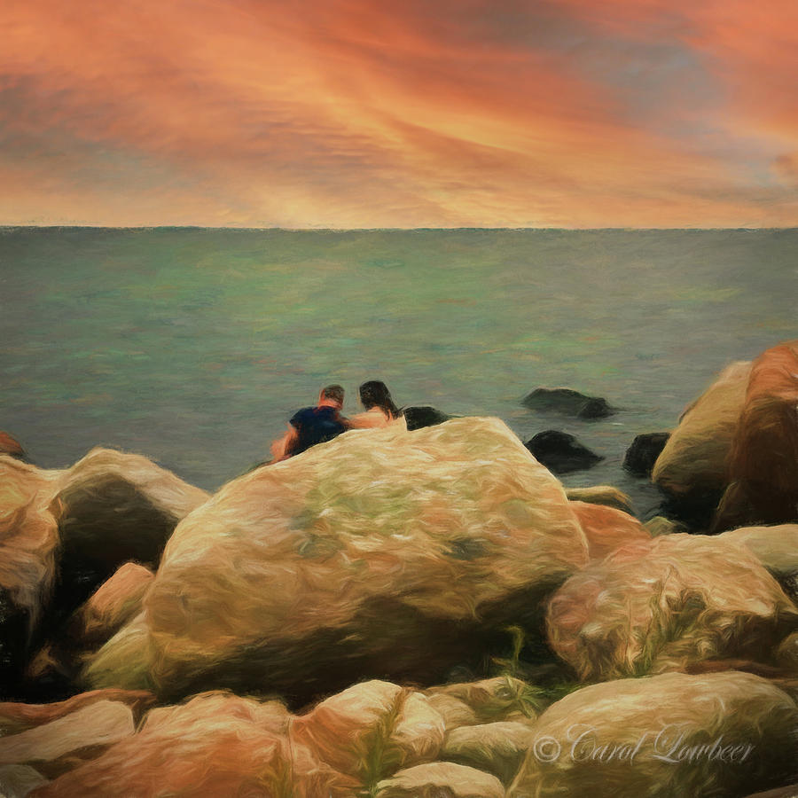Madison Digital Art - Reading on the Rocks at Sunset by Carol Lowbeer