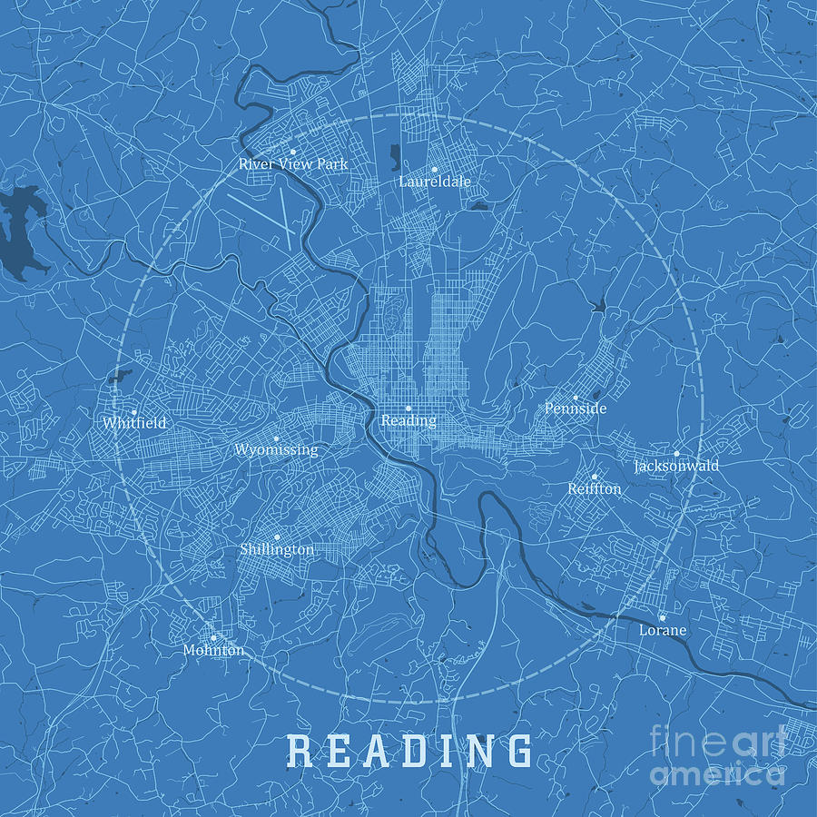 Reading PA City Vector Road Map Blue Text Digital Art by Frank Ramspott ...