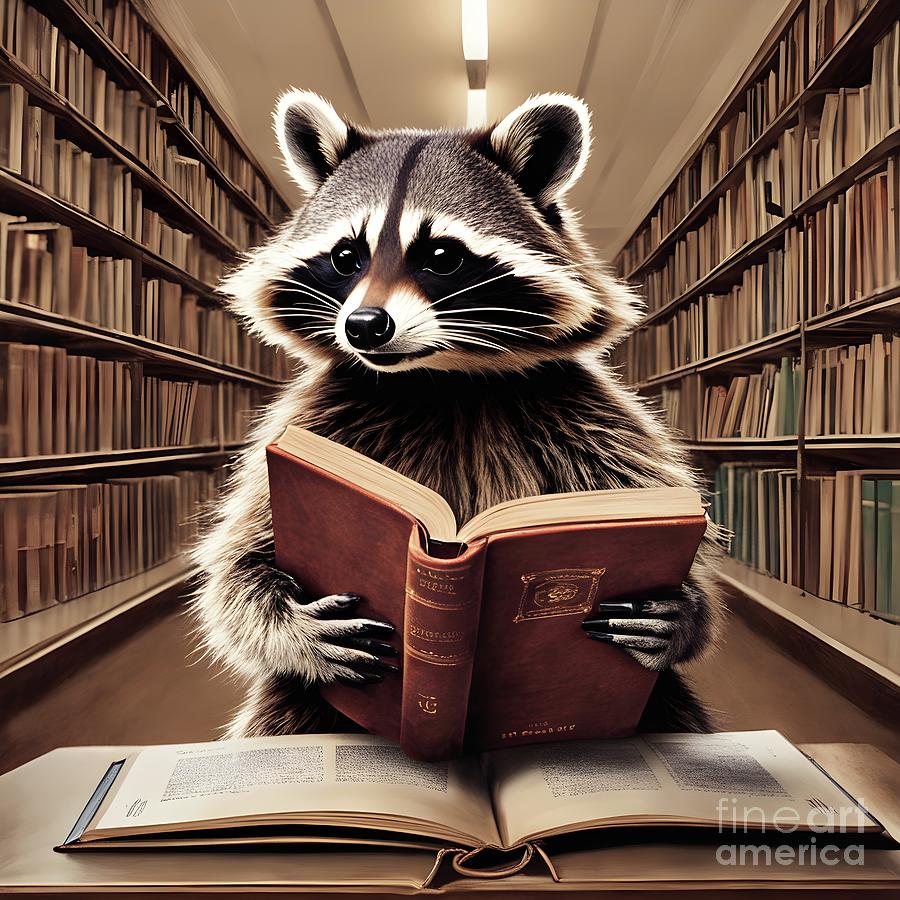 Reading raccoon Digital Art by Sen Tinel - Fine Art America