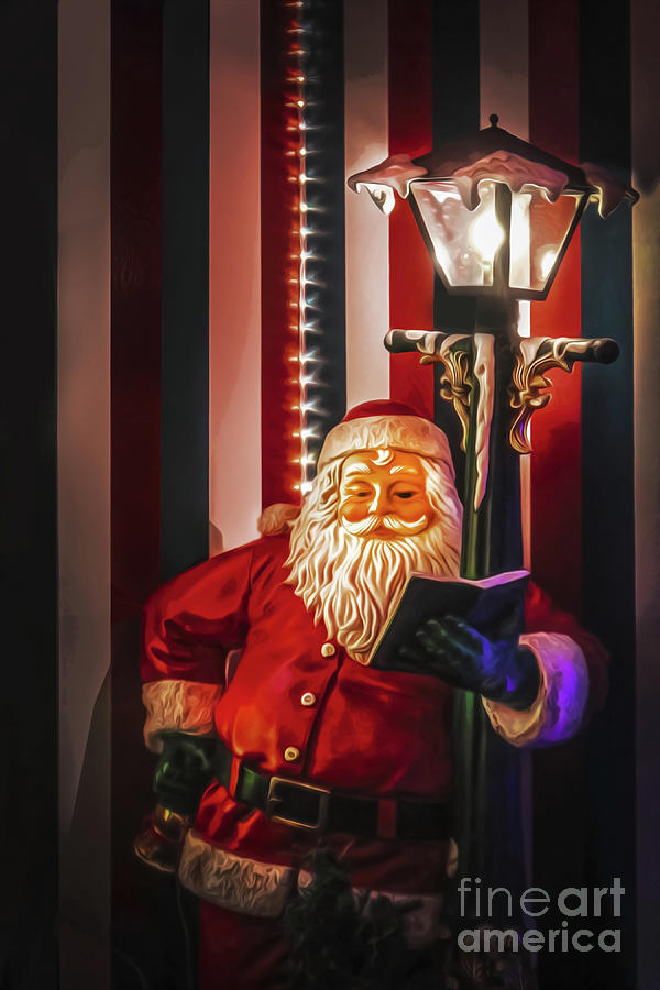 Reading Santa by Lamp Post Digital Art by Susan Vineyard