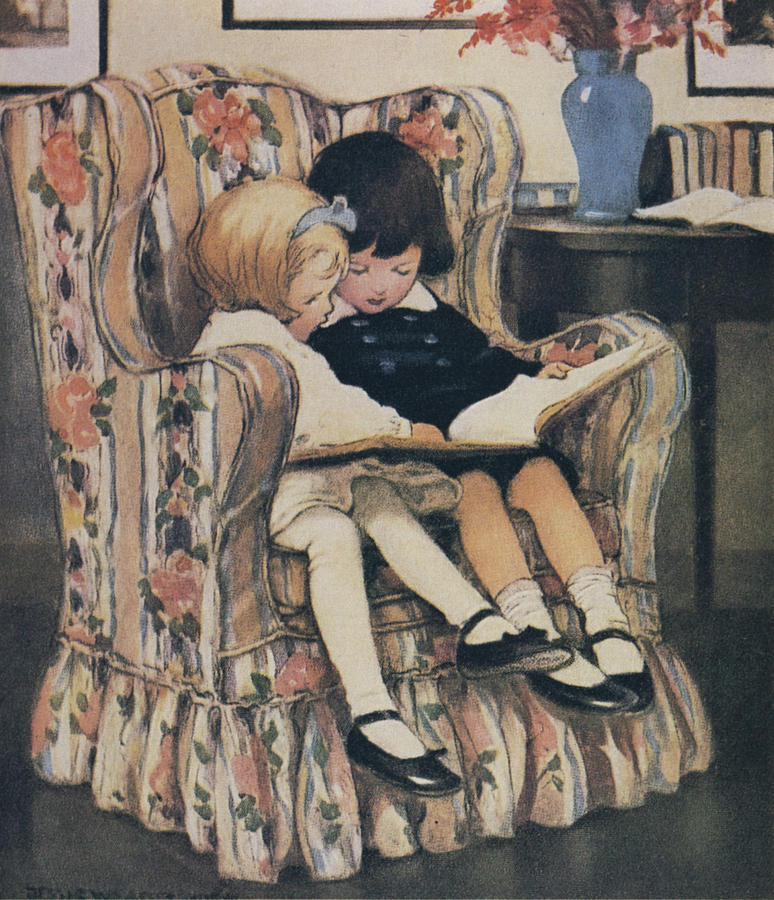 Book Drawing - Reading Together from Good Housekeeping 1920s by Jessie Willcox Smith