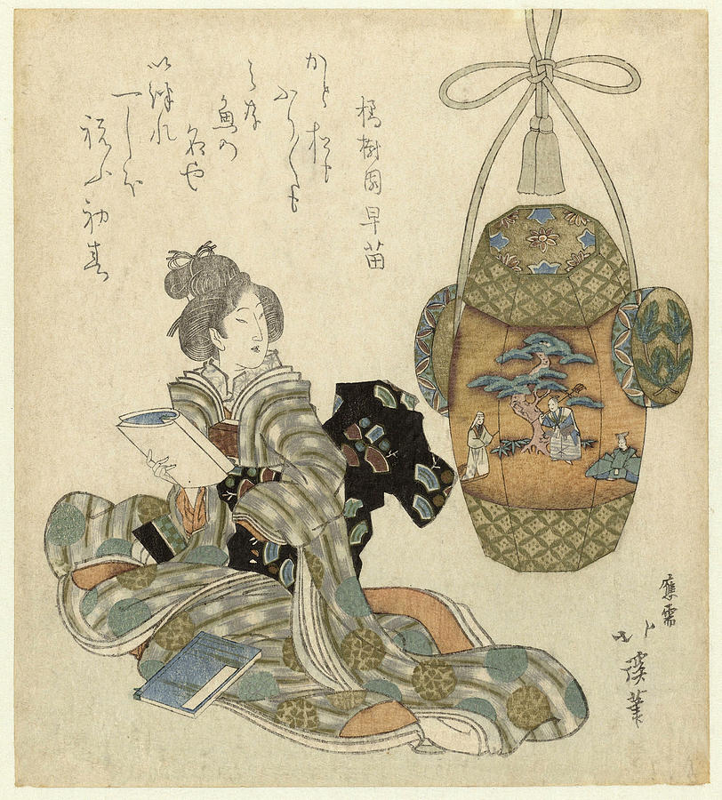 Totoya Hokkei Drawing - Reading woman by Totoya Hokkei