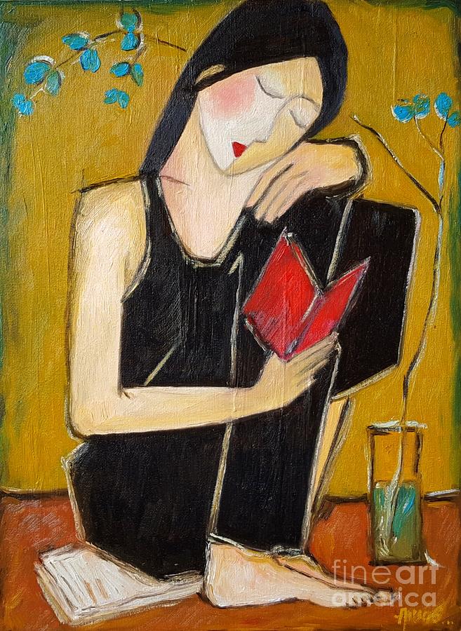 Young Lady Reading a Red Book Painting by Amalia Suruceanu