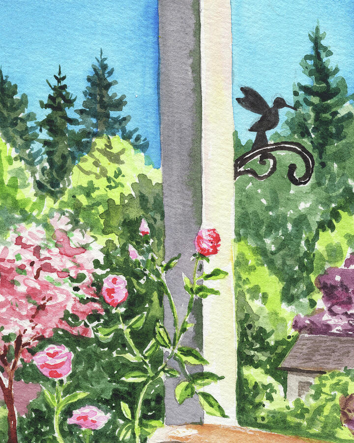 Ready For Hummingbirds Garden Watercolor Painting by Irina Sztukowski Ready For Hummingbirds Garden Watercolor Painting by Irina Sztukowski