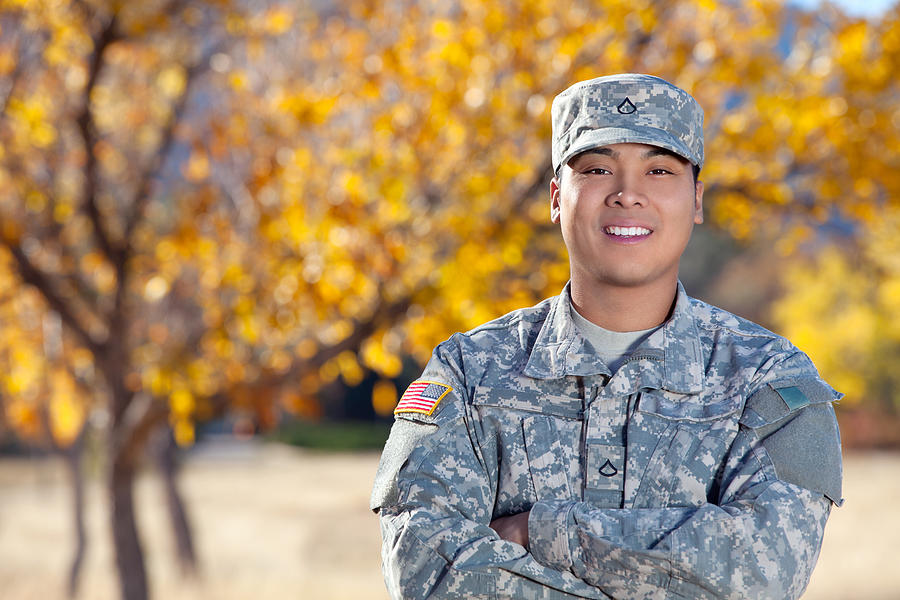 Real American Soldier Outdoor Against Autumn Background Photograph by DanielBendjy