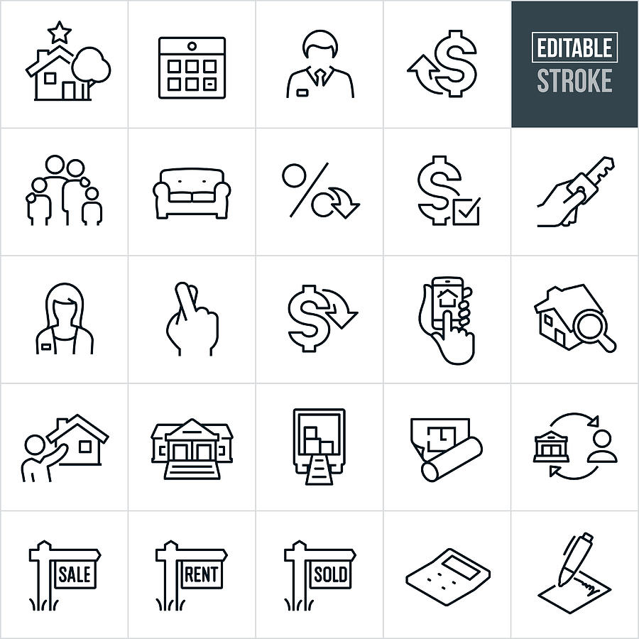Real Estate Thin Line Icons - Editable Stroke Drawing by Appleuzr