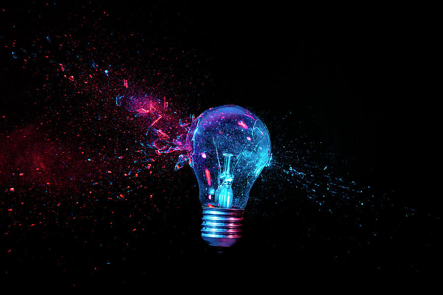 Real Explosion Of A Tungsten Filament Bulb. High Speed Photograp