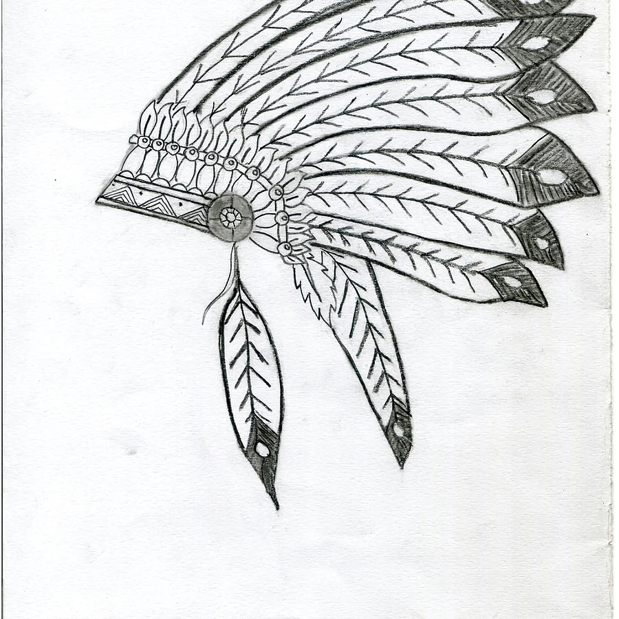 Realistic Indian Headdress Drawing Art Indian Painting by Cox Morris ...