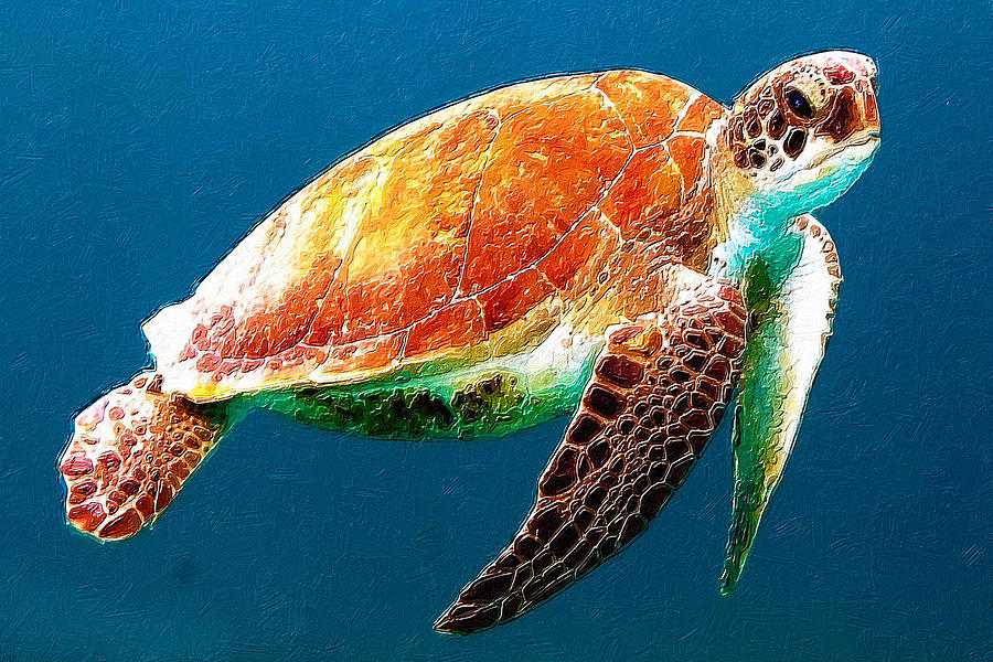 Realistic Sea Turtle Colorful Painting by Tony Rubino