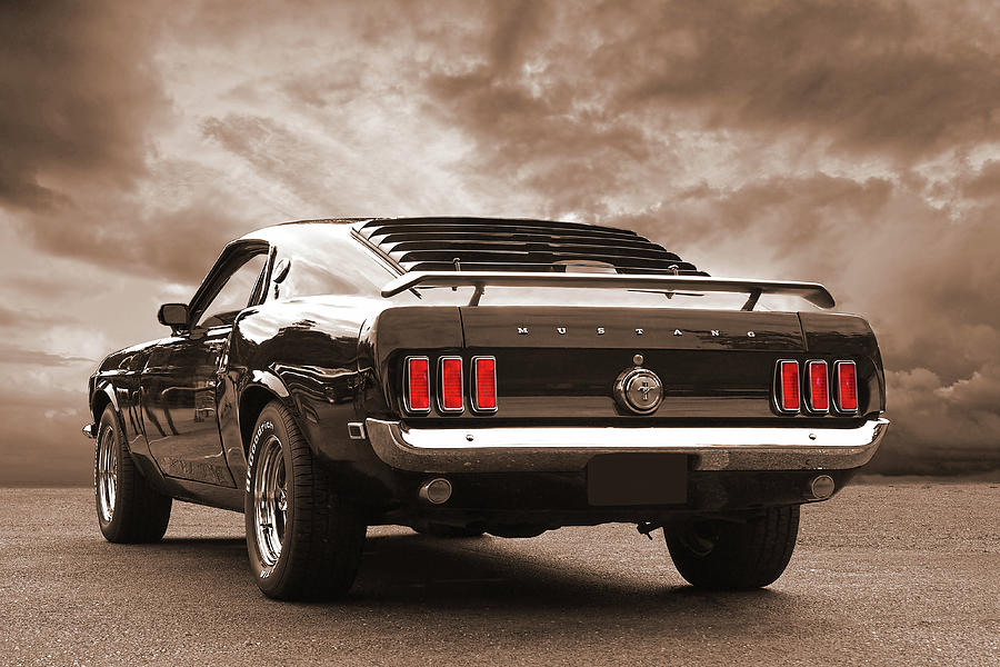 Rear of the Year 69 Mustang in Sepia Photograph by Gill Billington