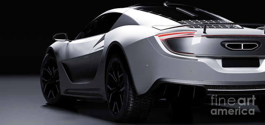 Rear View Of Modern Fast Sports Car In Studio Light. Photograph
