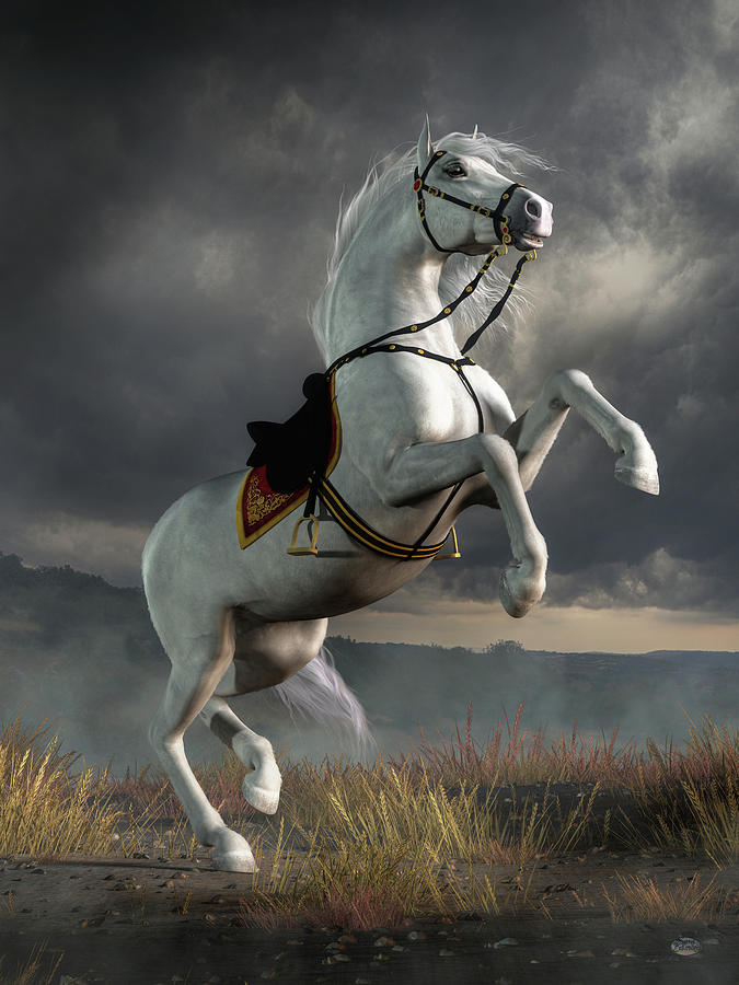 Rearing White Horse Digital Art by Daniel Eskridge