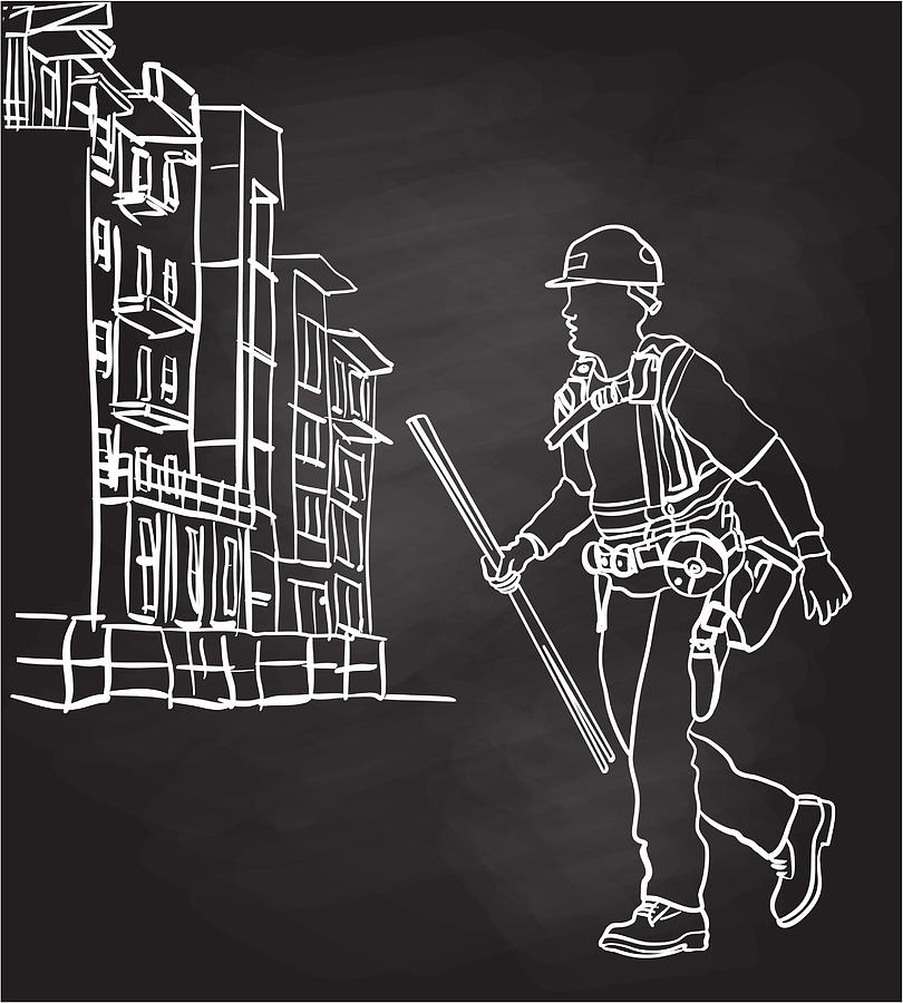 Rebar Worker Construction Chalkboard Drawing by A-Digit