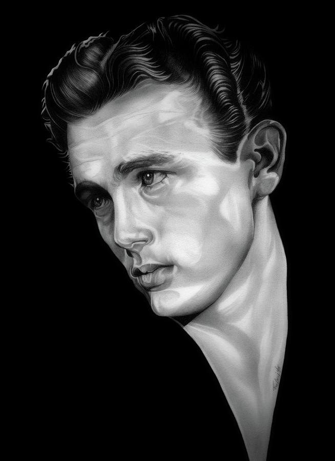 Rebel - BW - James Dean  Drawing by Fred Larucci