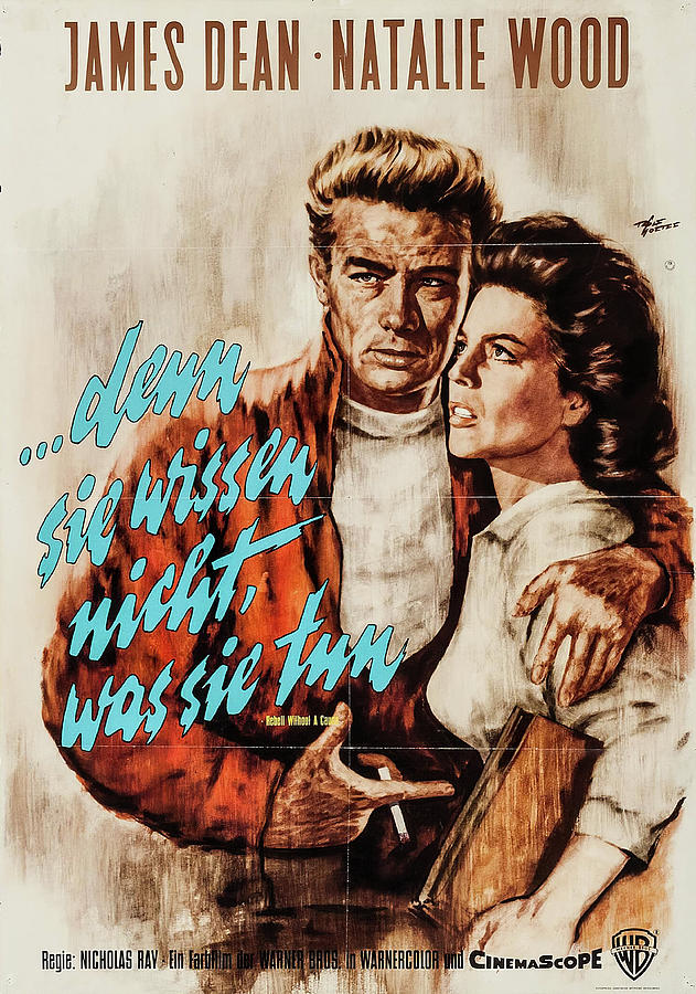 James Dean Mixed Media - Rebel Without a Cause, 1955 - art by Rolf Goetze by Movie World Posters