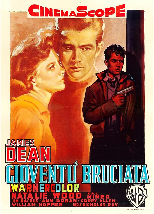 James Dean Mixed Media - Rebel Without a Cause, 1955 - art by Luigi Martinati by Movie World Posters