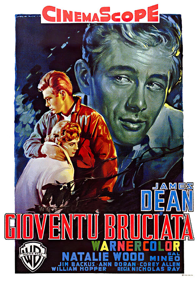 James Dean Mixed Media - Rebel Without a Cause, 3 1955 - art by Luigi Martinati by Movie World Posters
