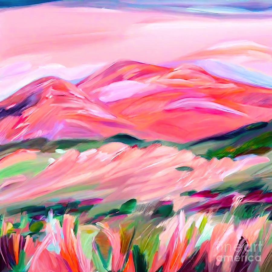Abstract Painting - Recently Ive Been Allowing Myself To Dream Painting bold brushstrokes cactus art sunset painting large artwork square abstract painting statement piece usa desert painting pinks and purples by N Akkash