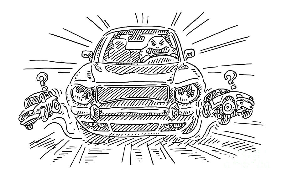 Reckless Angry Car Driver Threat To Small Cars Drawing Drawing by Frank ...