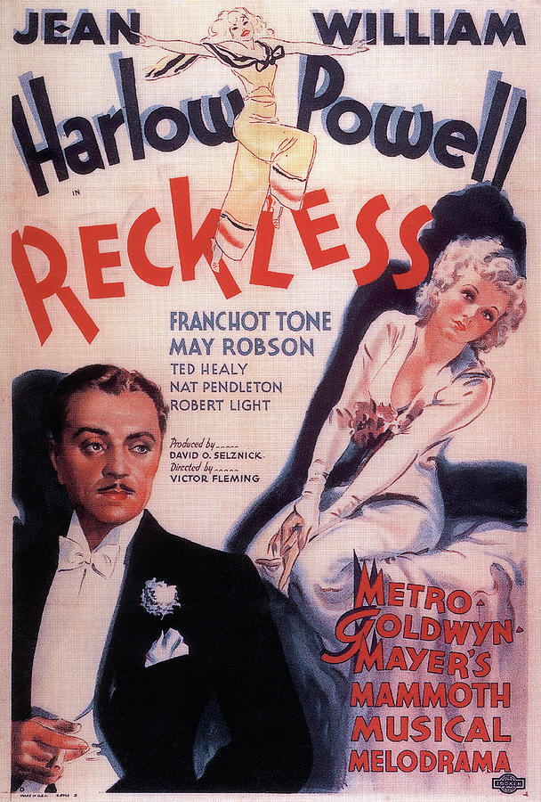 Reckless, with Jean Harlow and William Powell, 1935 Mixed Media by Movie World Posters