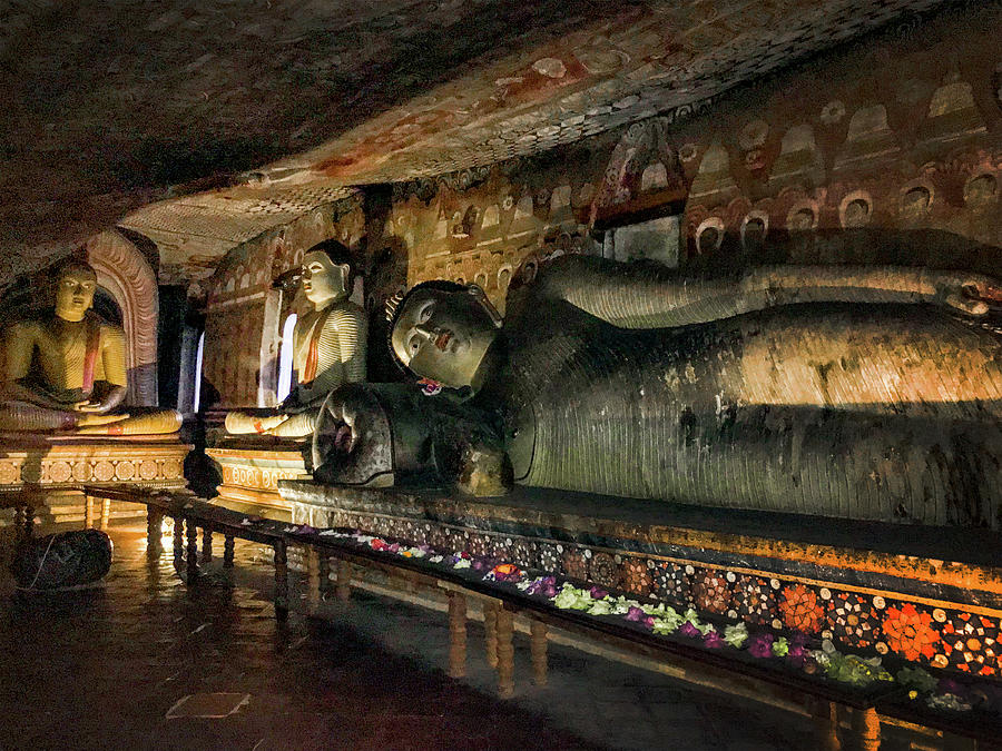 Reclining Buddha in the Dambulla Cave Temple Photograph by Christine Ley