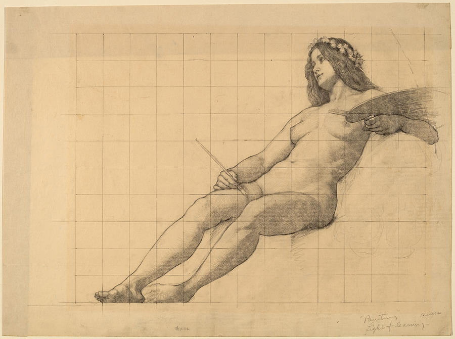 Reclining Female Nude Study for Painting Drawing by Kenyon Cox