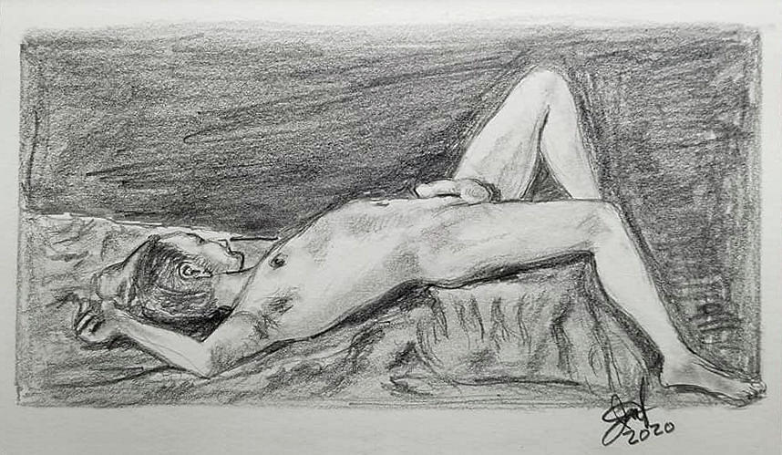 Reclining Male Model, 2020 Drawing