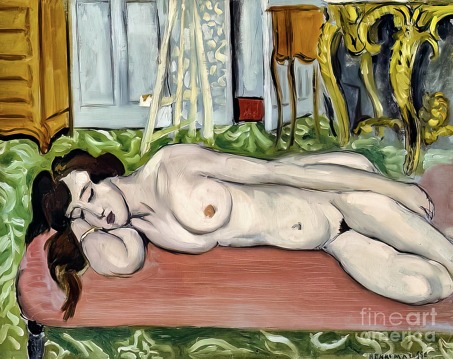 Reclining Nude on a Pink Couch by Henri Matiise 1919 Painting by Henri Matisse