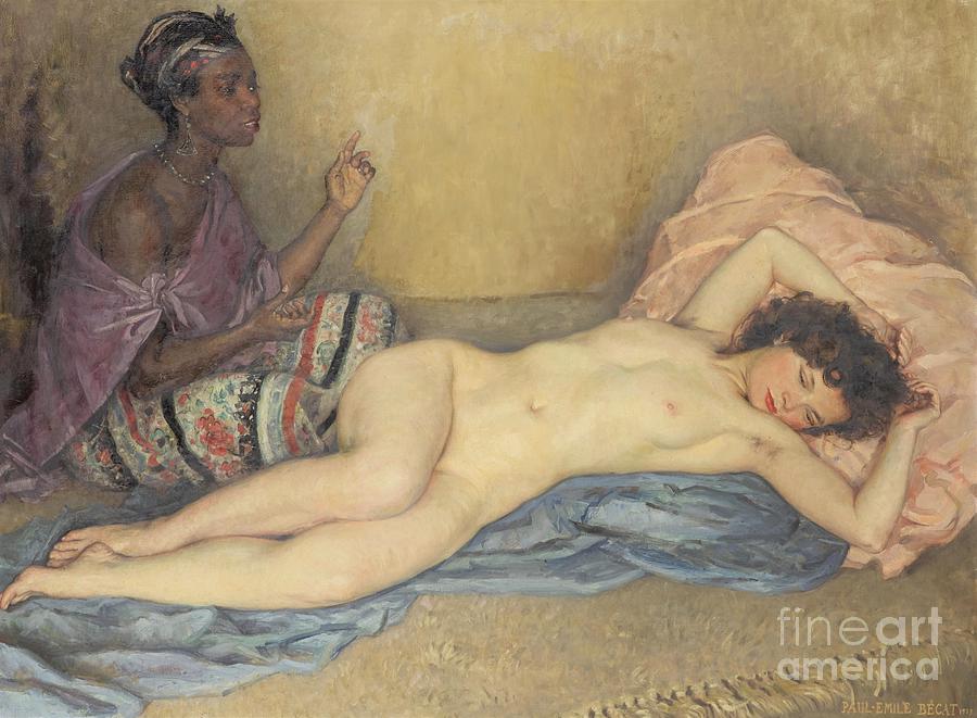 Reclining nude with attendant Painting by Thea Recuerdo