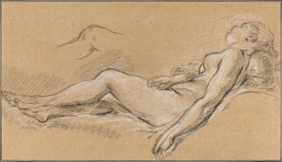 Reclining Nymph Drawing by Francois Boucher