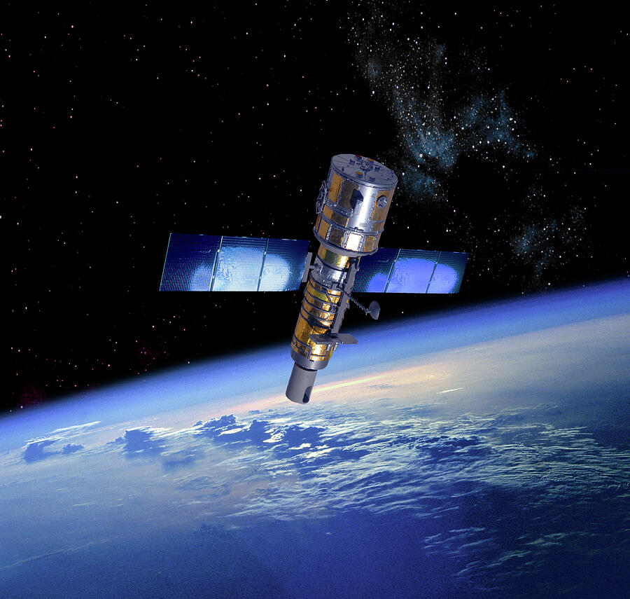 Reconnaissance Satellite above Earth Digital Art by Erik Simonsen