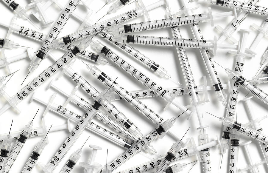 Recreational drug and inoculation syringes Photograph by Peter Dazeley