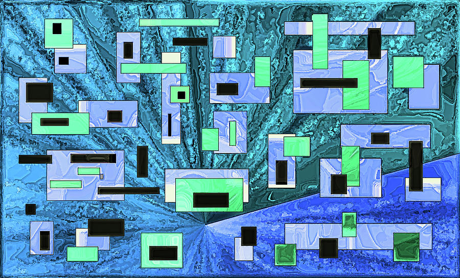 Rectangles 3 Blue Green Digital Art