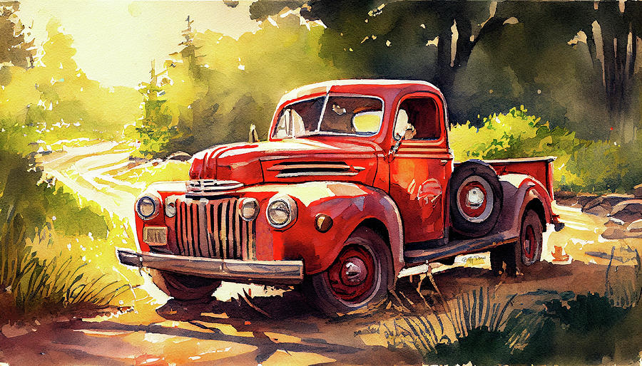 Vintage Digital Art - Red 1948 Ford Pickup by Betty Denise