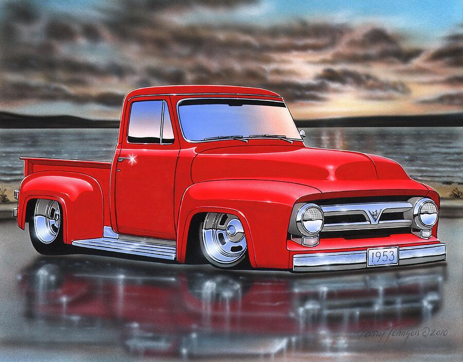 Red 53 Ford F100 Pickup Painting by Parry Johnson