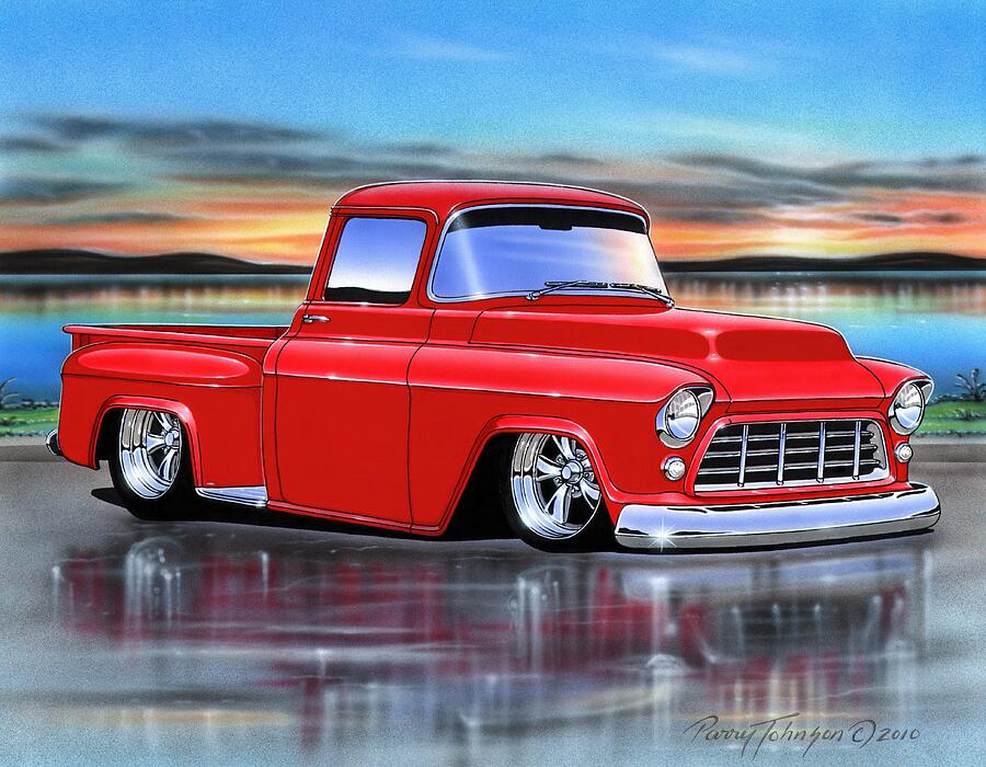 Red 55 Chevy 3100 Stepside Painting by Parry Johnson