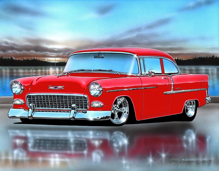 Red 55 Chevy Bel Air Sedan Painting by Parry Johnson