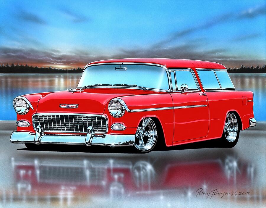 Red 55 Chevy Nomad Painting By Parry Johnson - Fine Art America