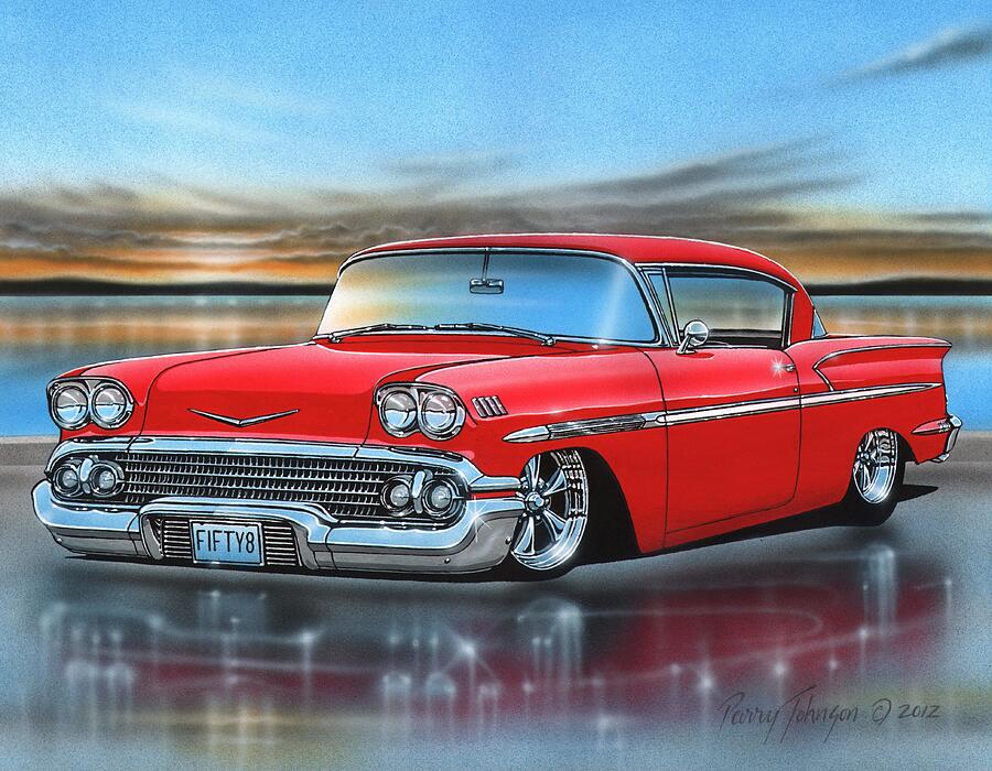 Red 58 Impala Hardtop Painting by Parry Johnson | Pixels