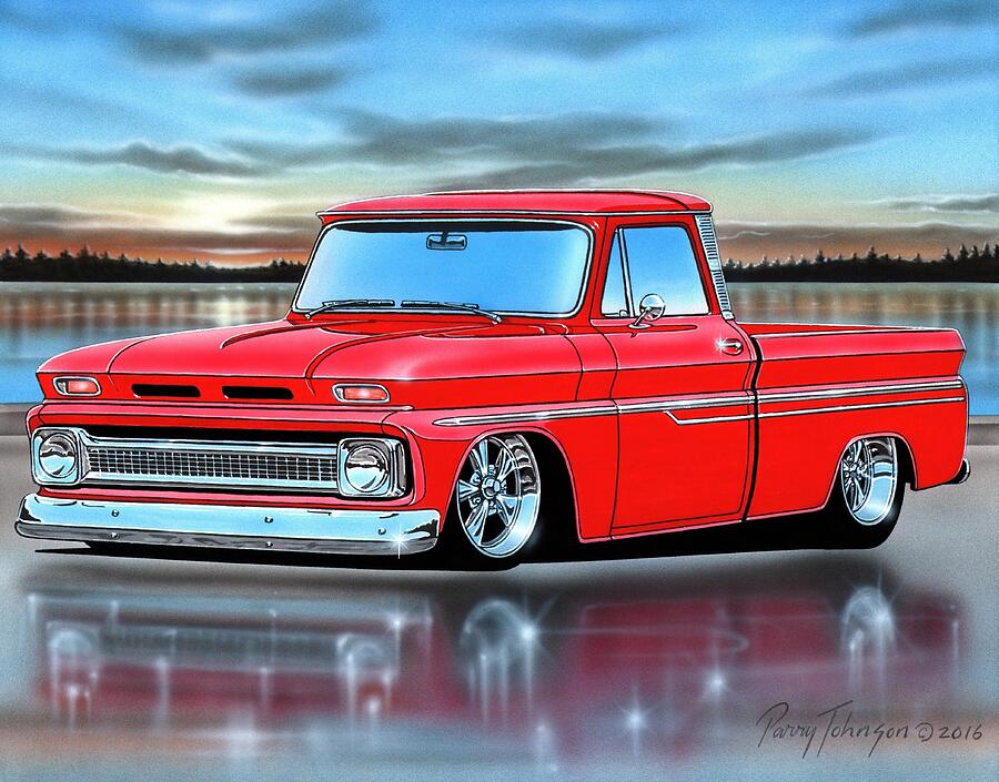 Red 1966 Chevy C10 Fleetside Pickup Truck Painting By Parry Johnson 