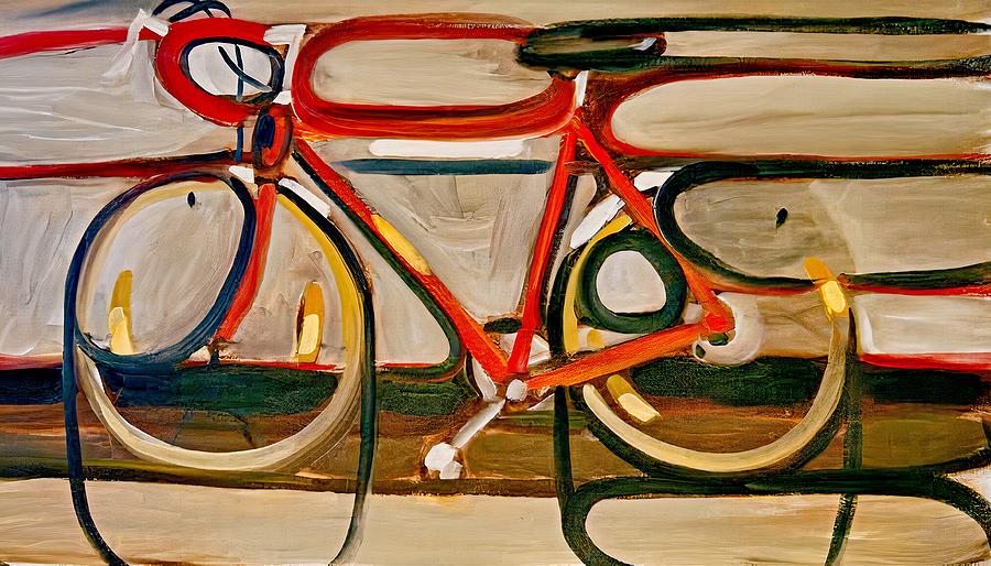 Red Abstract Bicycle Art Print Painting by Tommervik