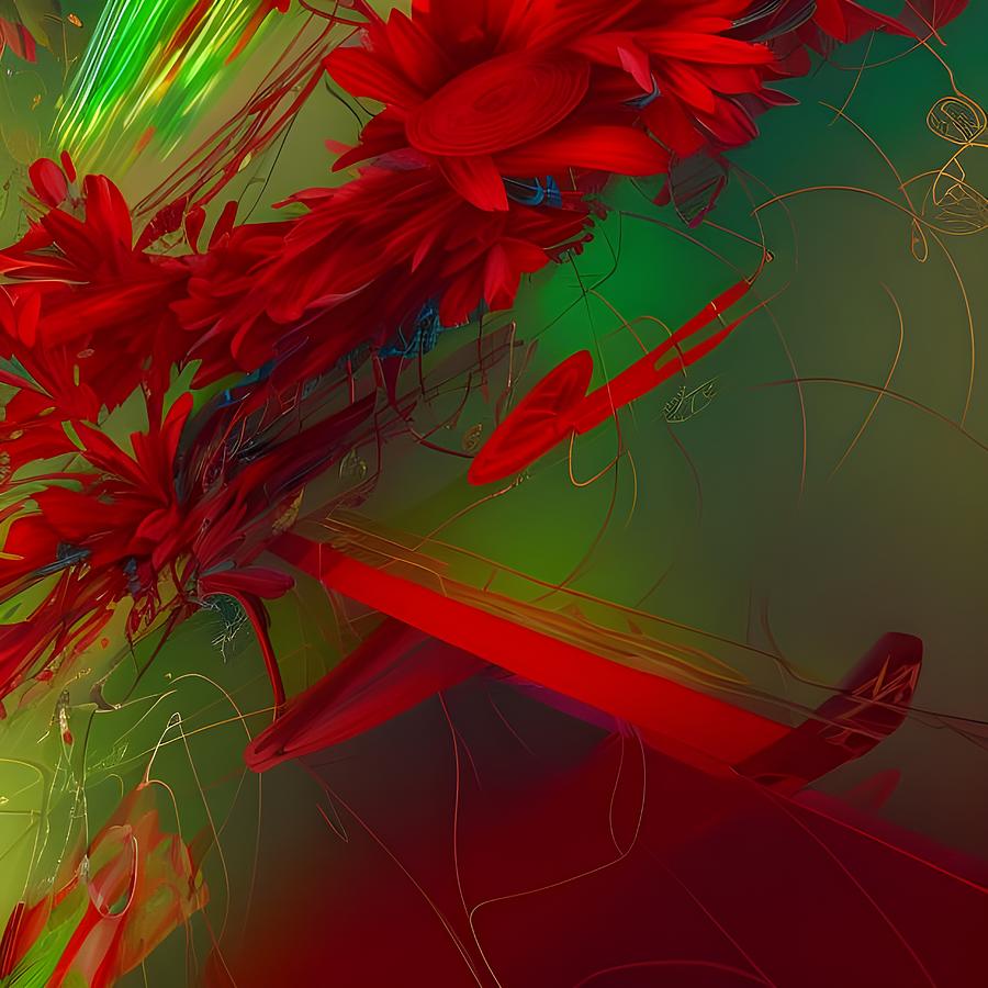 Red Abstract Flowers Digital Art by Beverly Read
