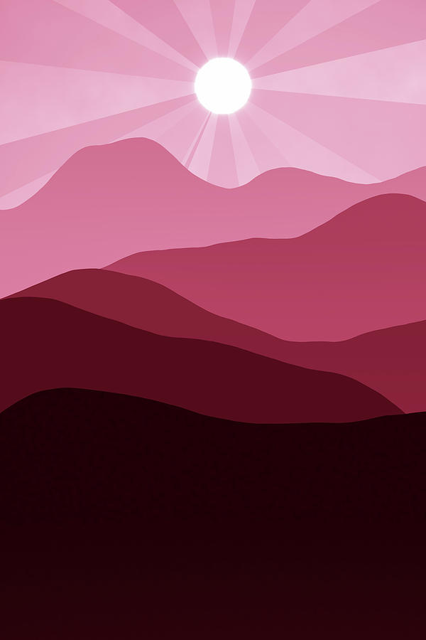 Red Abstract Minimalism Mountain Sunset Digital Art by Matthias Hauser